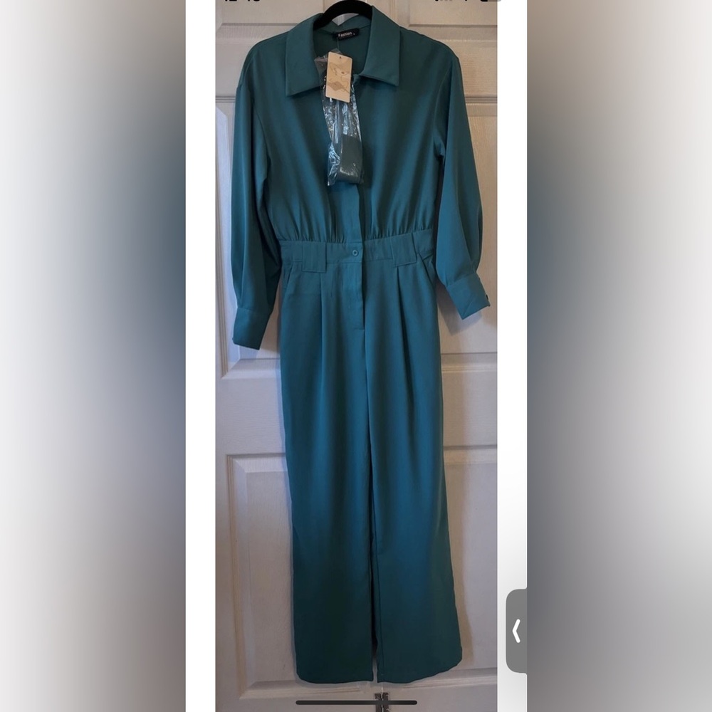 Fashion Button Belted Shirt Jumpsuit Size S